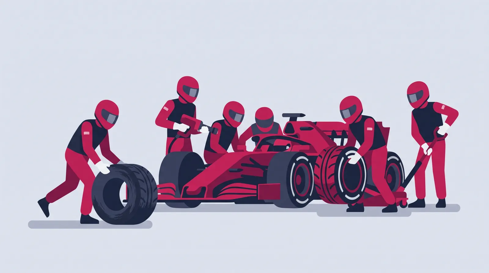 ピットストップでタイヤを交換するF1マシンのイメージ（勝敗を分けたのはスティントの引っ張り方だった）