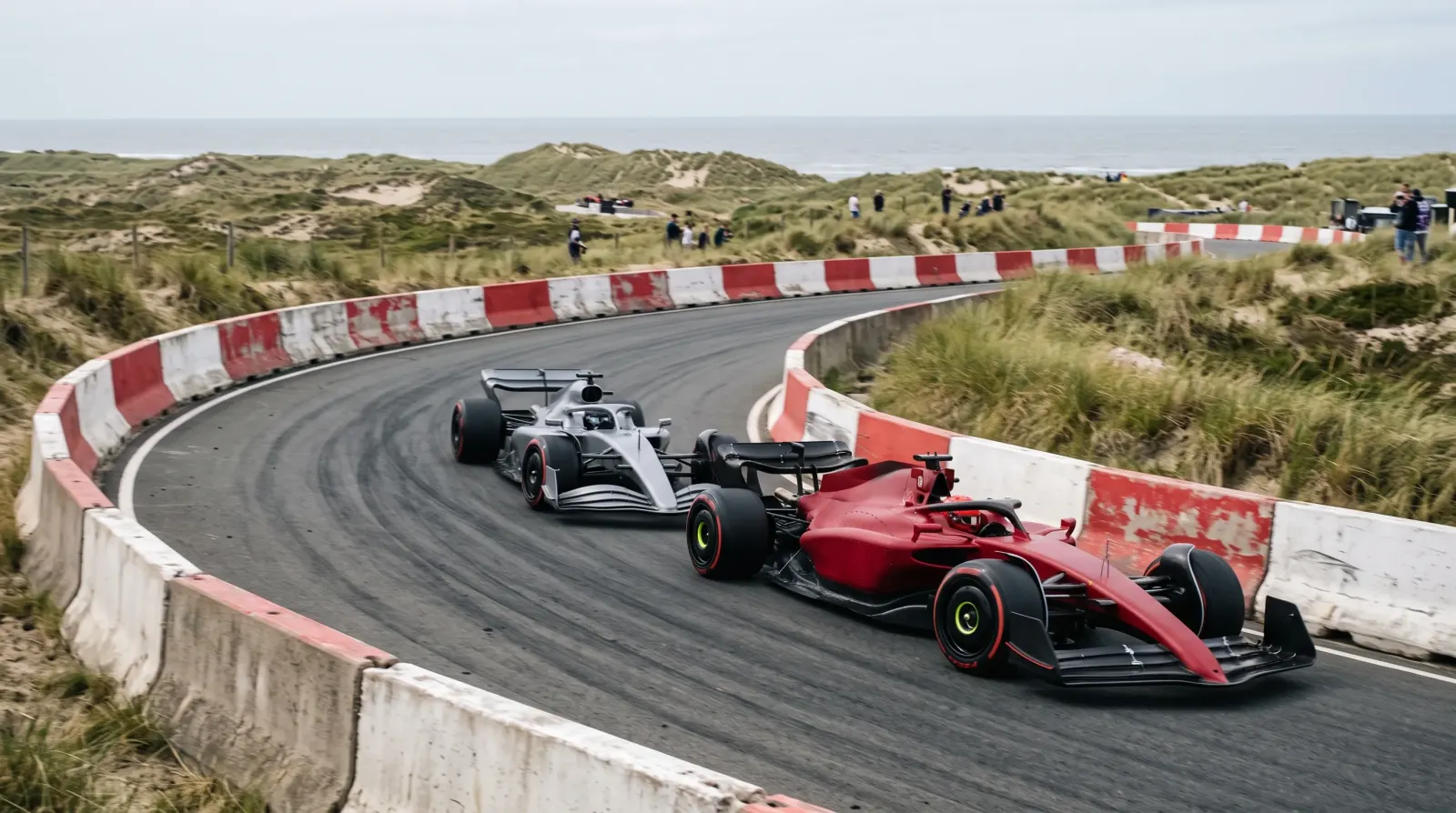 コース幅が狭く追い抜きにくいザントフォールトで前車に接近するF1マシンのイメージ