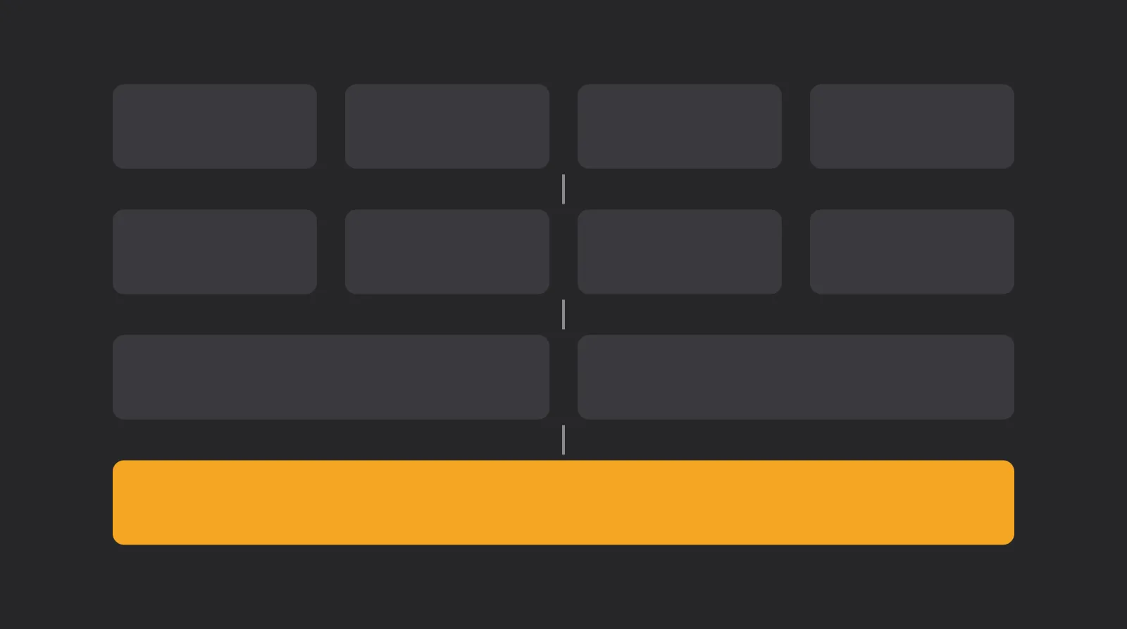 上から4個・4個・2個・1個のブロックが段になって並び、最下段の1個だけが明るいイメージ(ポストシーズンがワイルドカード4シリーズ・ディビジョン4シリーズ・リーグ優勝2シリーズ・ワールドシリーズ1つの全11シリーズで構成されることを表した図)