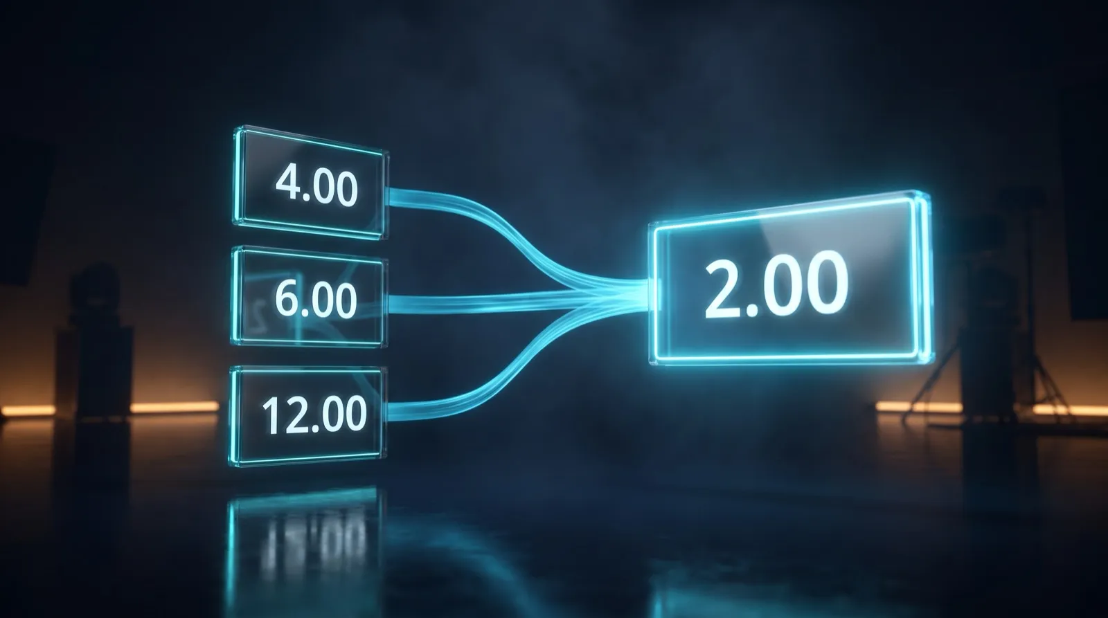オッズ4.00・6.00・12.00の3枚のパネルが1枚の2.00にまとまるイメージ — 同一レースの複数買い目の合成オッズ