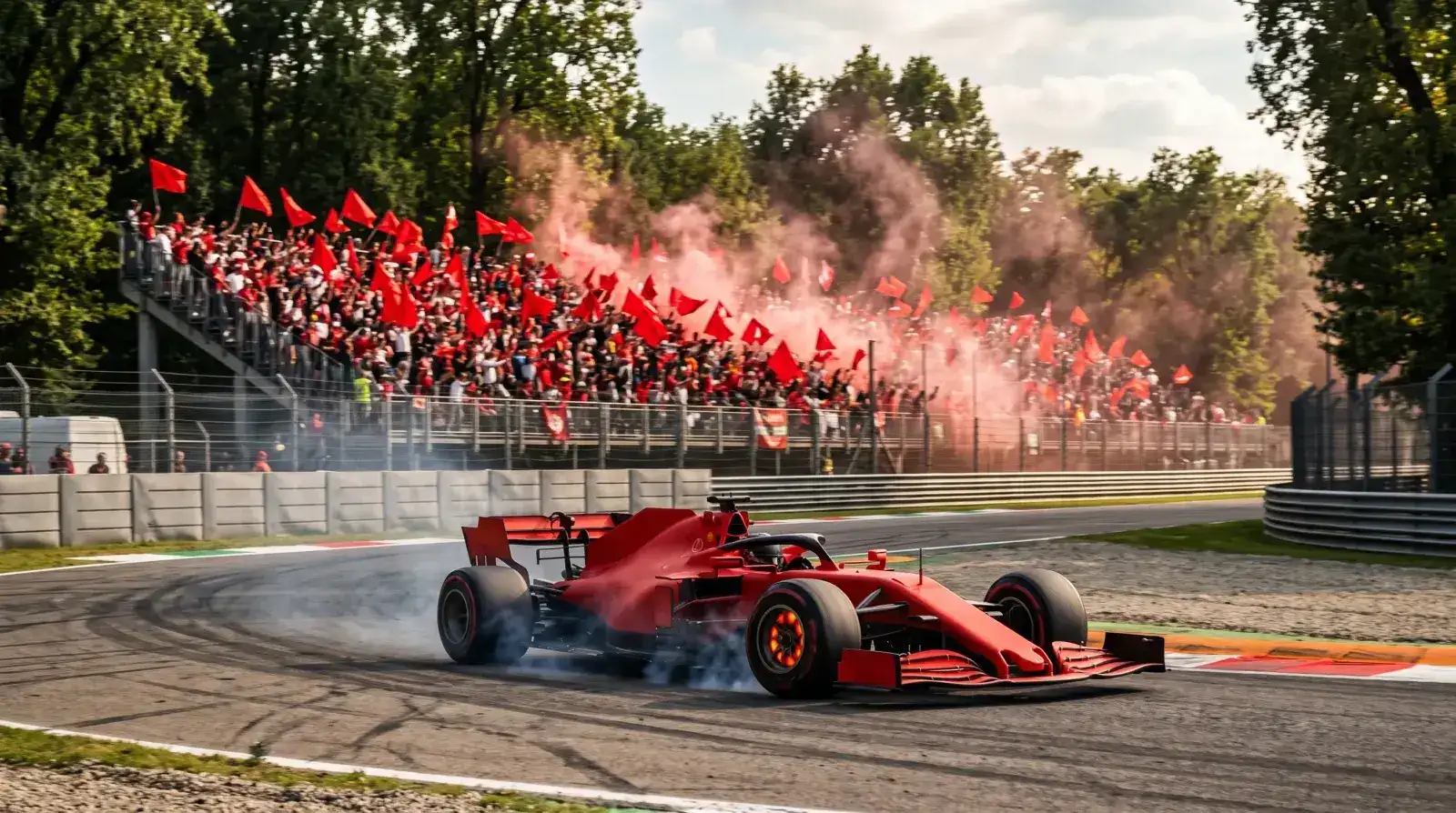 F1イタリアGP・モンツァのシケインへのブレーキングとティフォシのイメージ