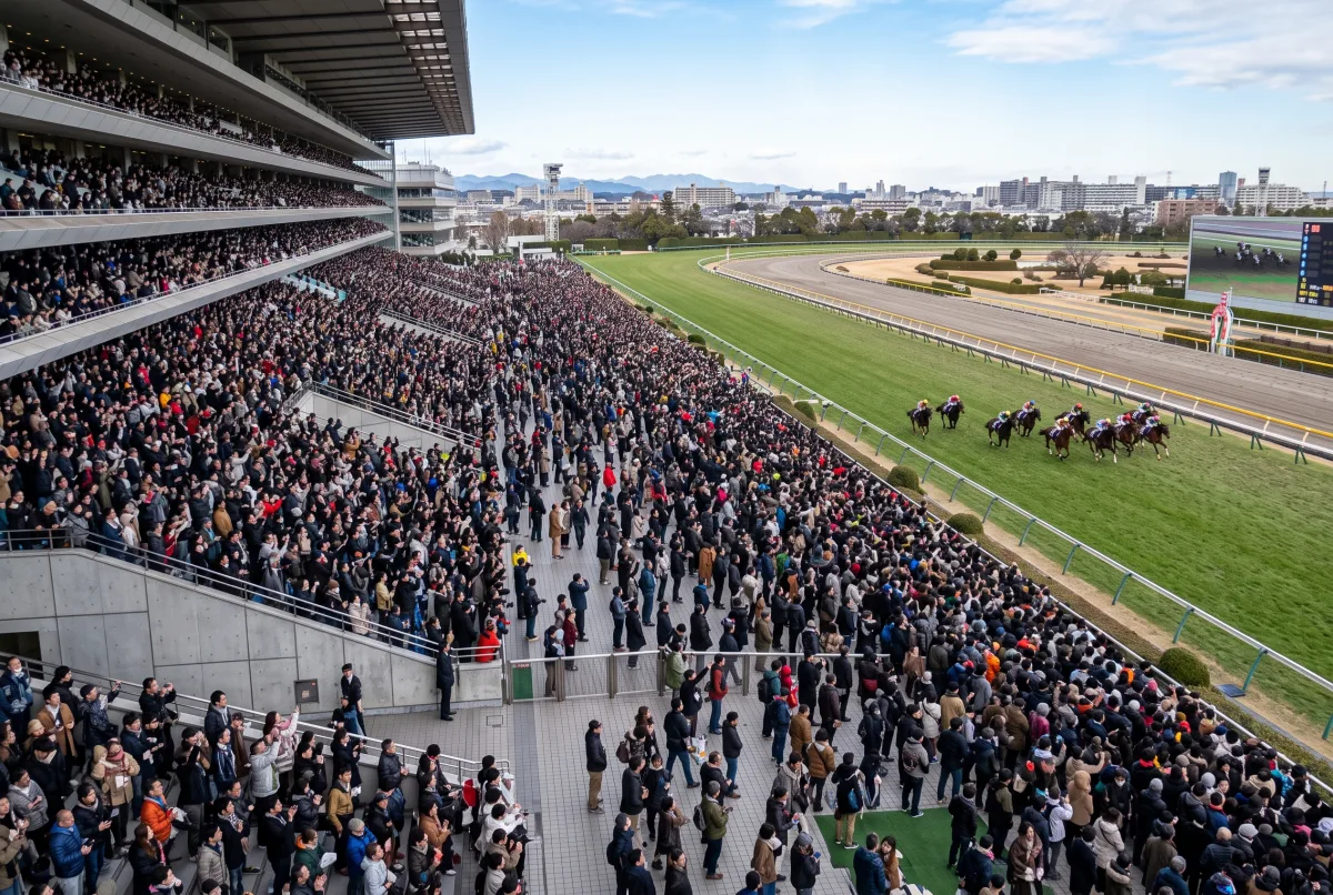 ビッグレース当日、大観衆で埋まる競馬場のスタンド